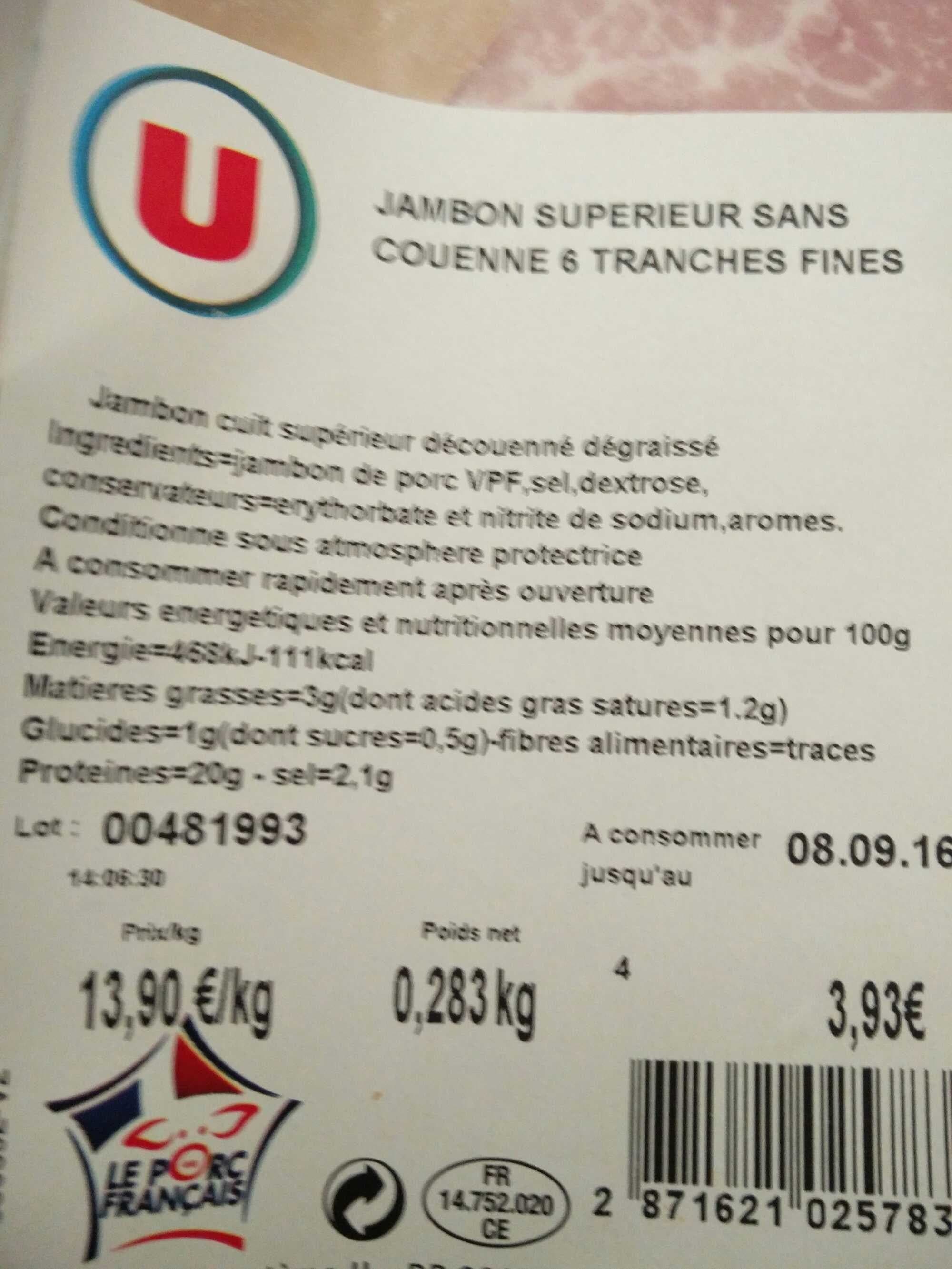 U Jambon Supérieur Sans Couenne packshot