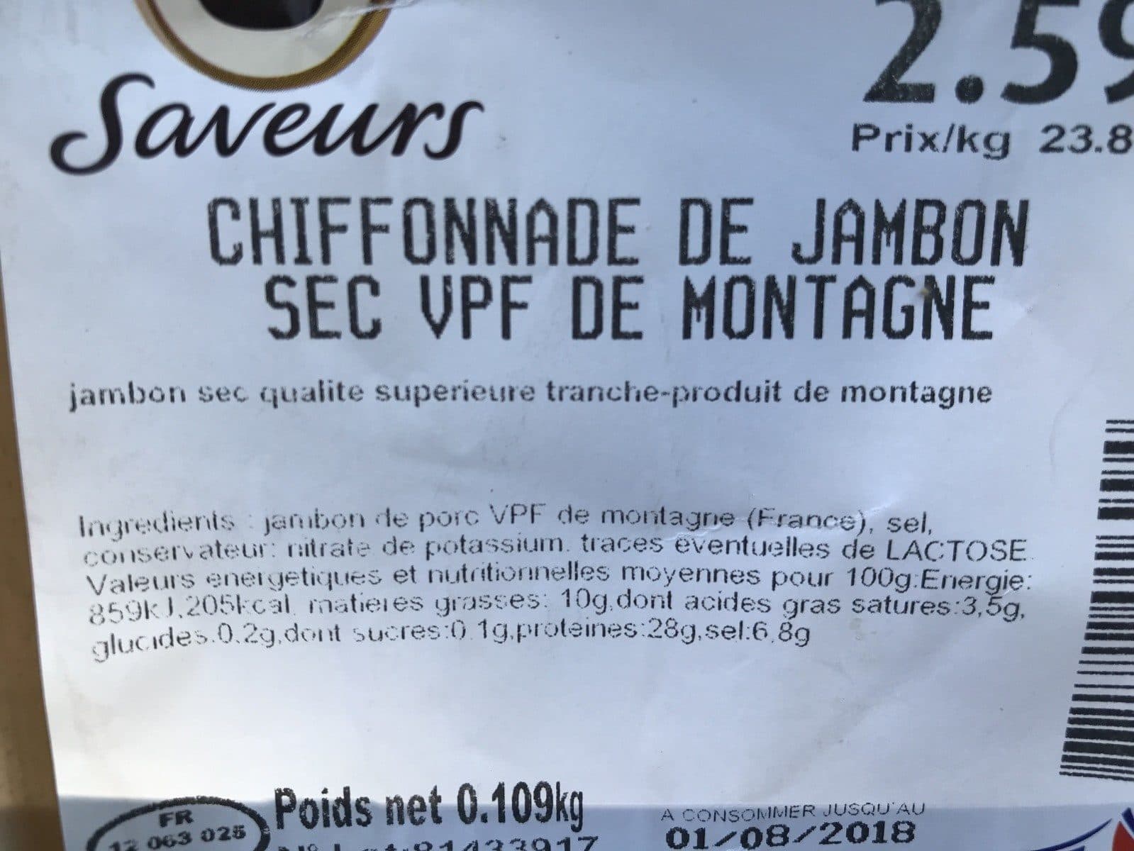 U Saveurs Chiffonade de jambon sec VPF de montagne packshot