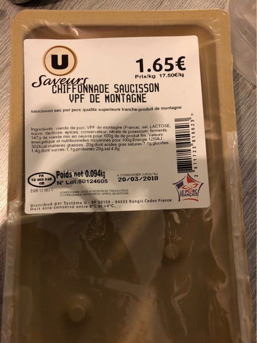 Open Food Facts Chiffonnade saucisson VPF de montagne packshot