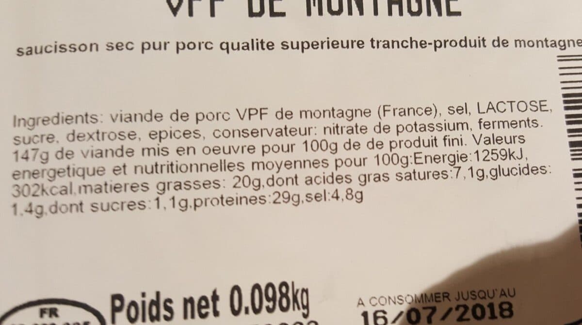 Open Food Facts Chiffonnade saucisson VPF de montagne packshot