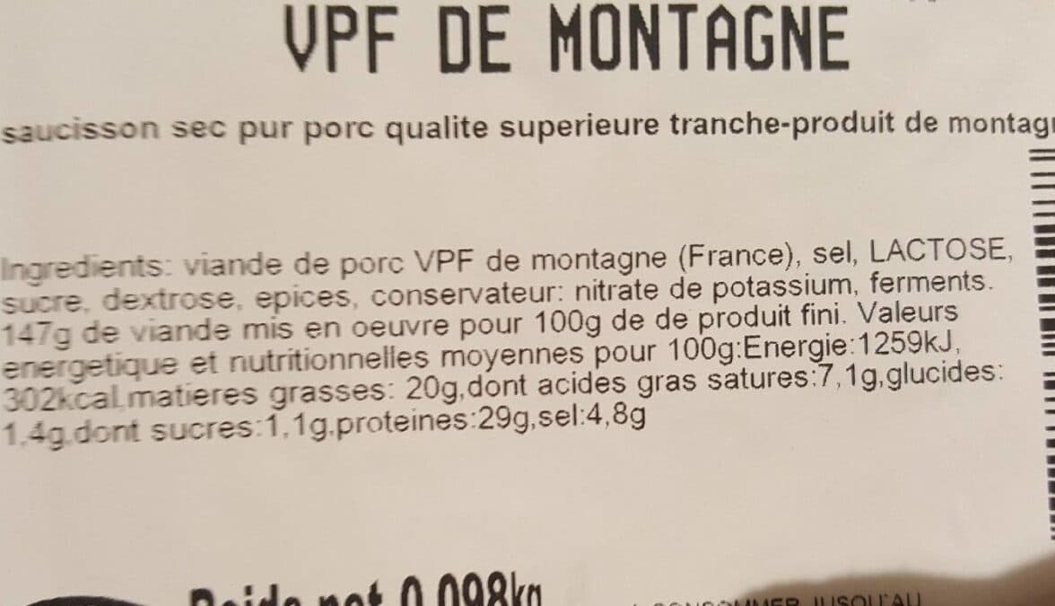 Open Food Facts Chiffonnade saucisson VPF de montagne packshot