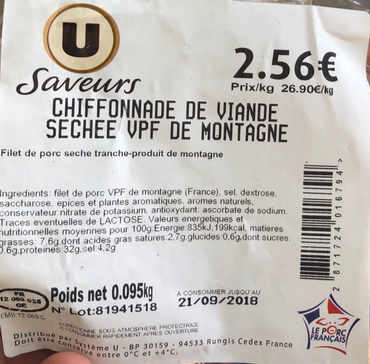 Open Food Facts Chiffonnade de viande sechée VPF de montagne packshot