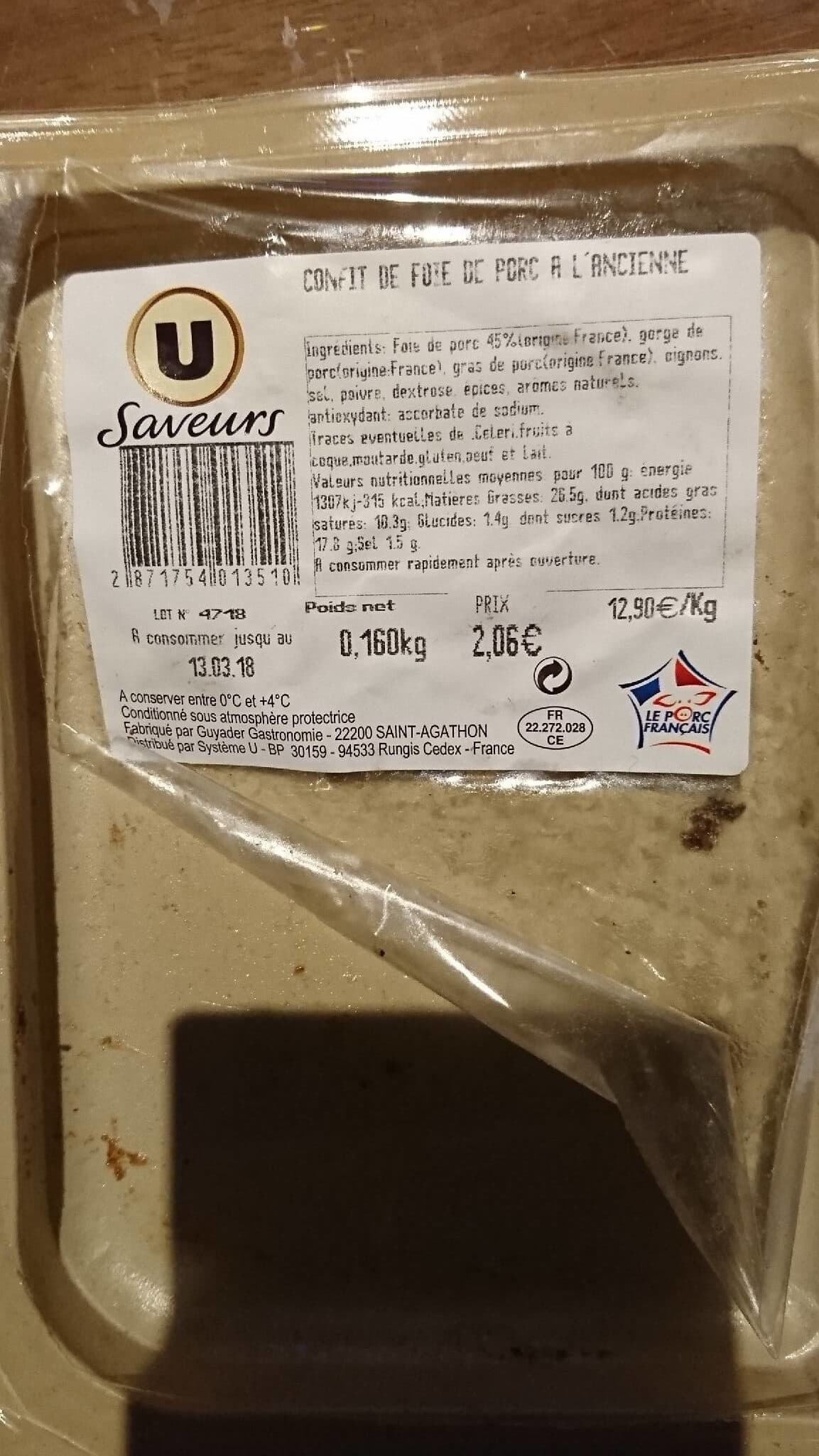 U Saveurs Confit de foie de porc à l'ancienne packshot