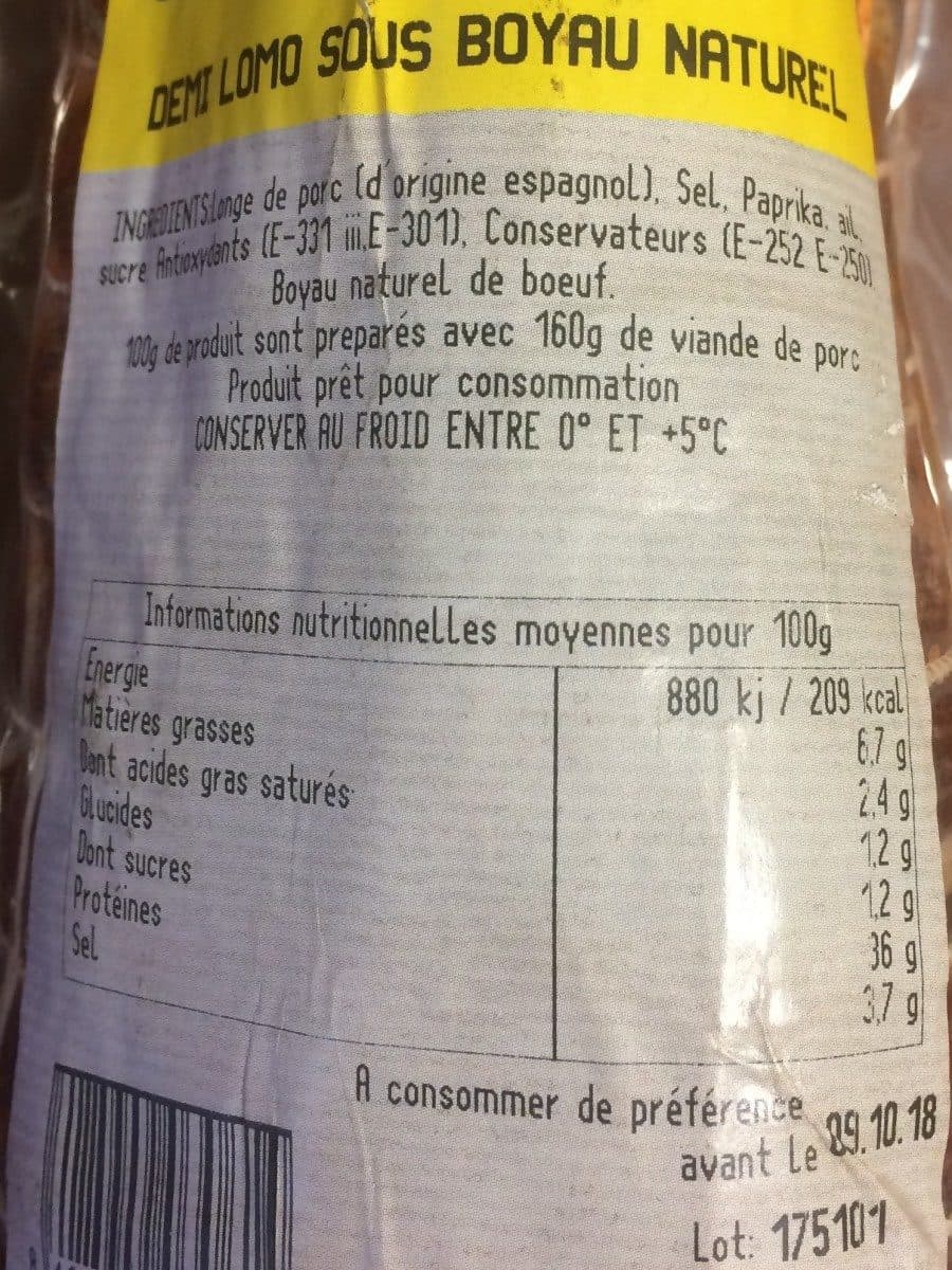 Open Food Facts Demi Lomo sous boyau naturel packshot