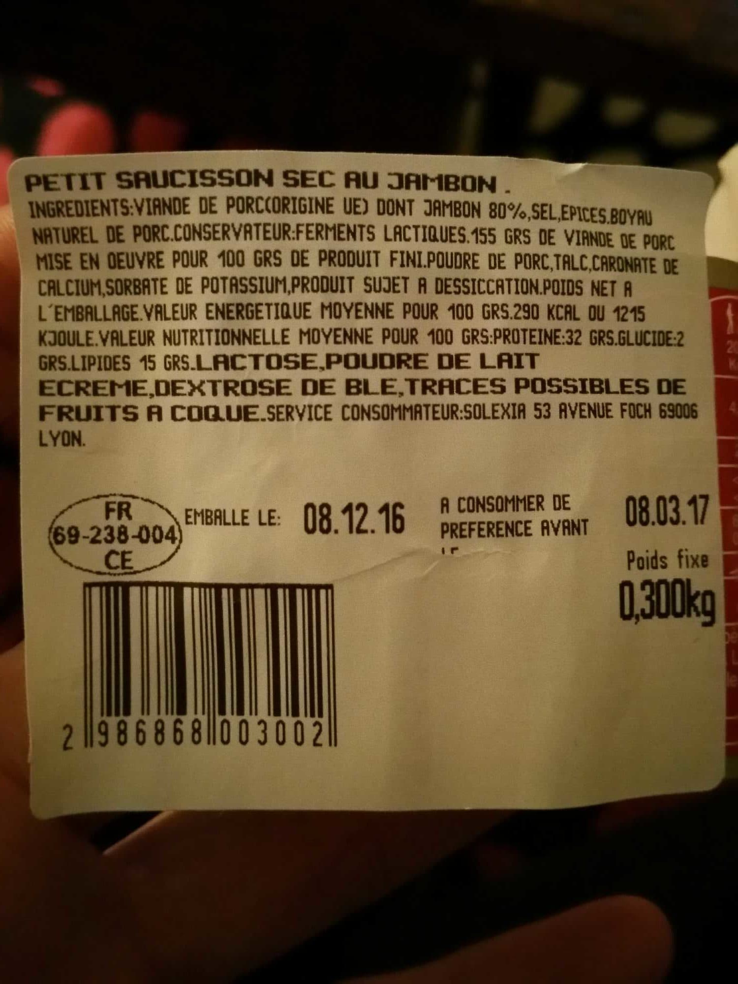 Solexia Petit Saucisson Sec au Jambon packshot