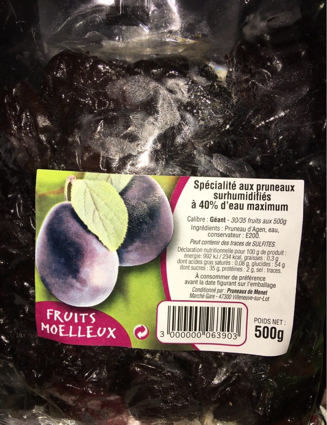 Fruits Moelleux Spécialité aux pruneaux surhumidifiés à 40% d'eau maximum packshot
