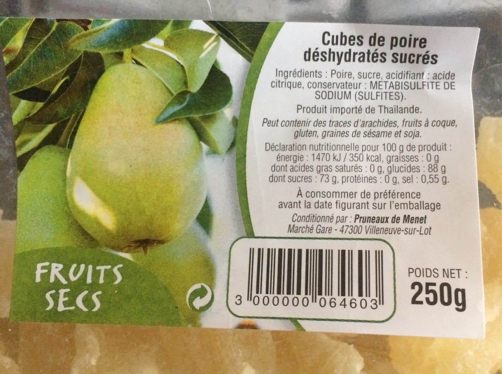Open Food Facts Cubes de poires deshydratés sucrés packshot