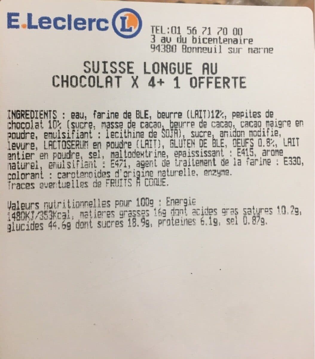 E.Leclerc Suisse longue au chocolat packshot