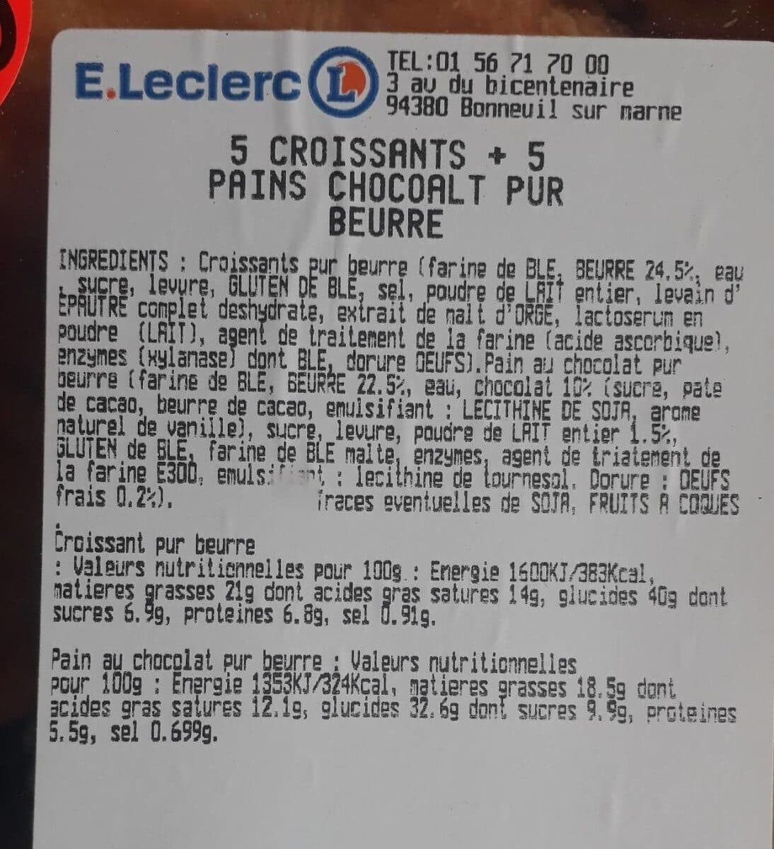 E.Leclerc 5 croissants + 5 paints chocolats pur beurre packshot