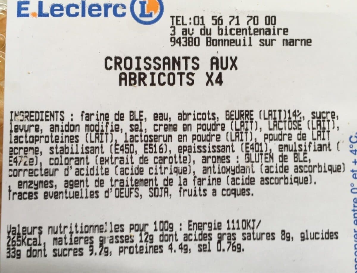 E.Leclerc Croissants aux abricots X4 packshot