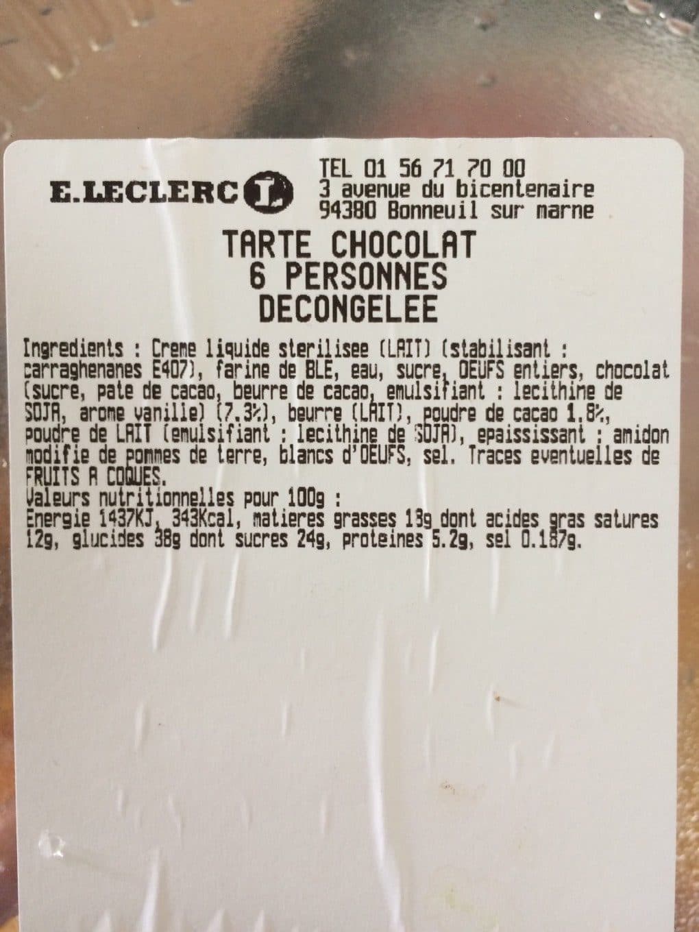 Leclerc Tarte chocolat packshot