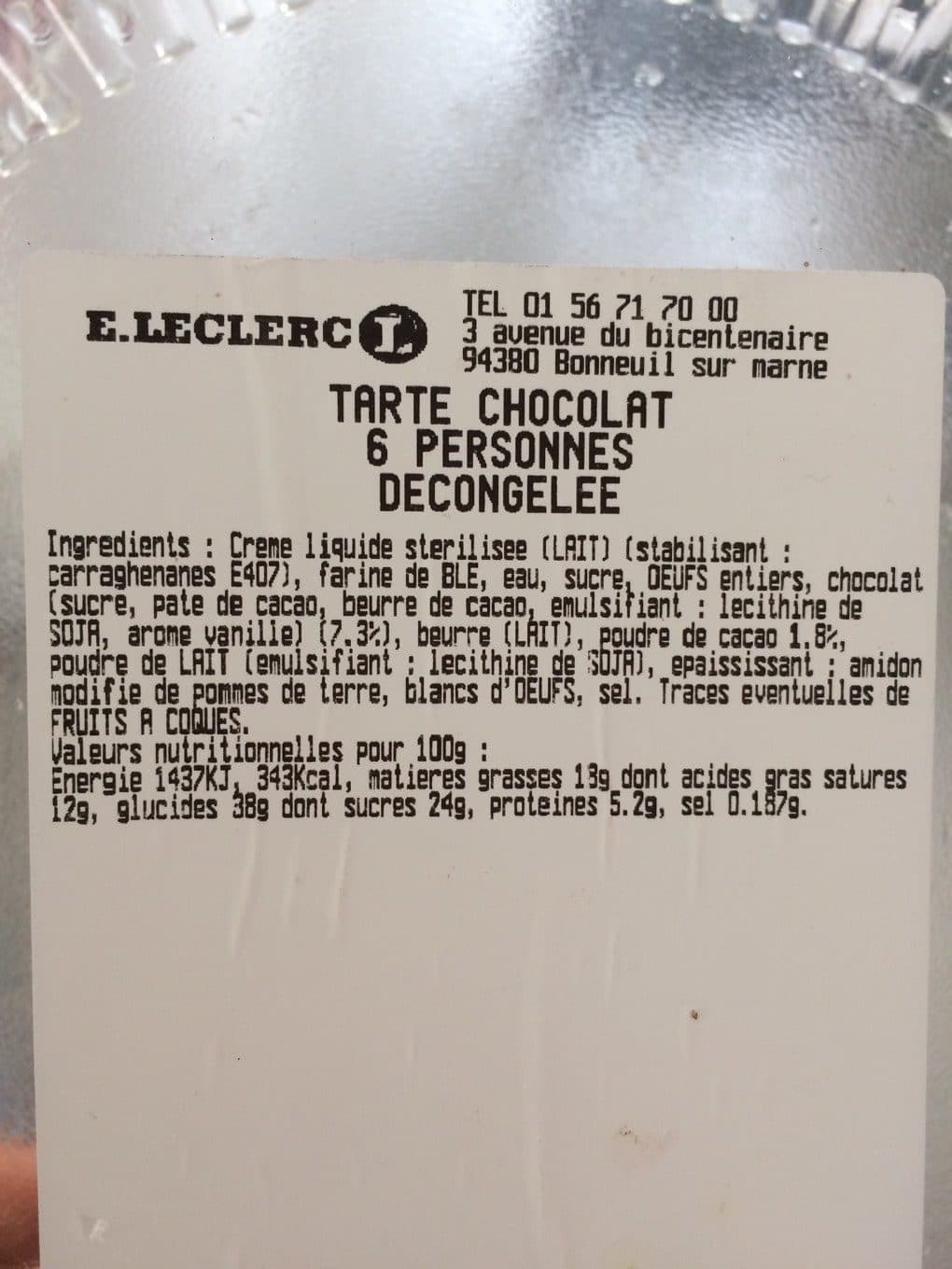 Leclerc Tarte chocolat packshot