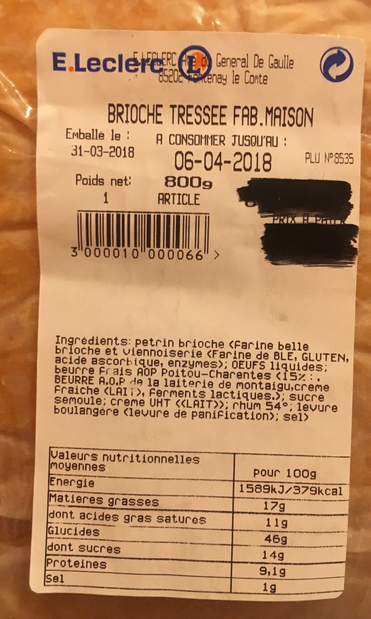 Open Food Facts Brioche tressee fabrication maison packshot