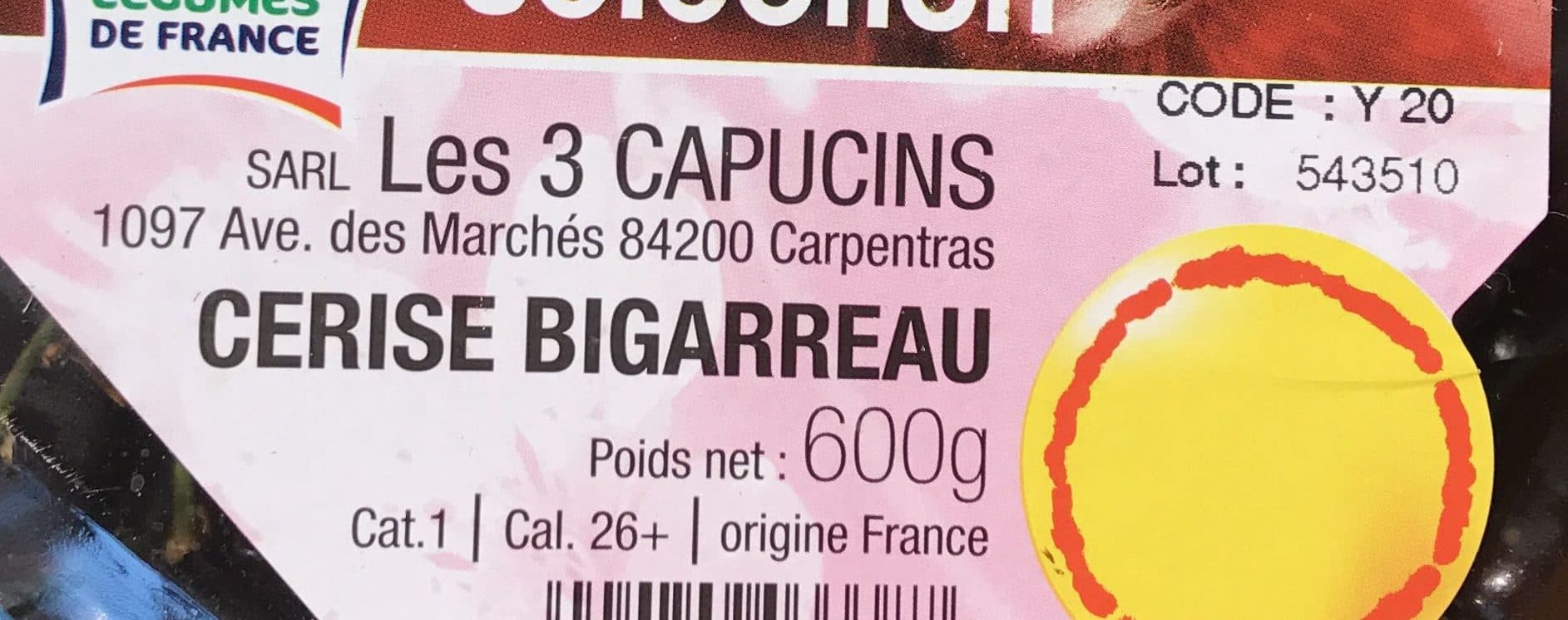 Les 3 Capucins Cerises rouges Burlat ou Reverchon ou Napoléon packshot