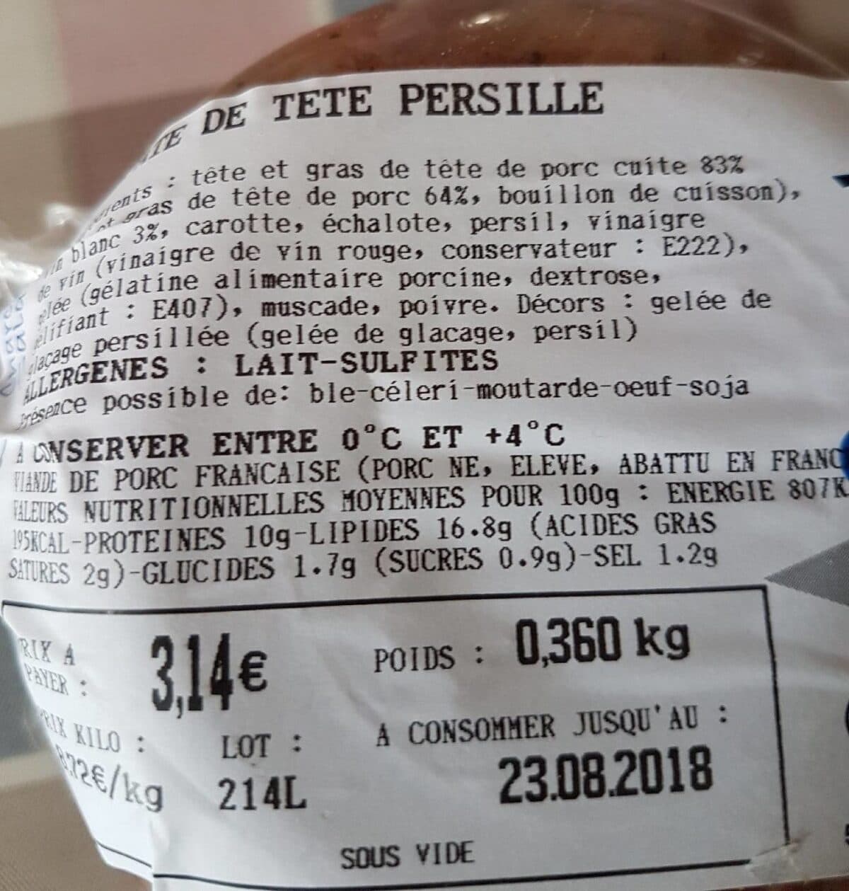 Open Food Facts Payé de tête persillé packshot