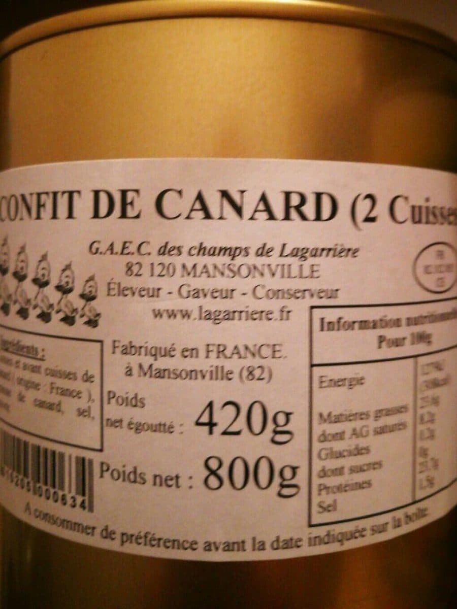 Open Food Facts Confit de canard packshot