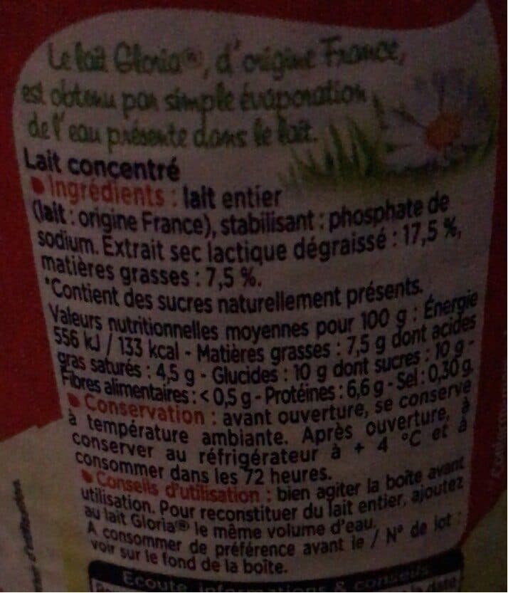 Gloria GLORIA Lait concentré non sucré entier boîte 410g packshot