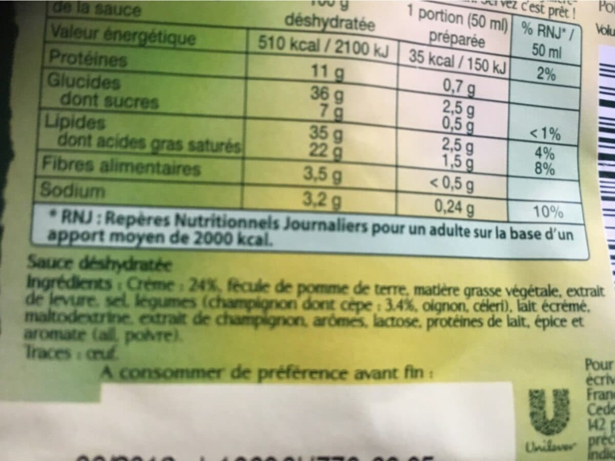 Knorr Knorr Sauce Déshydratée Aux Cèpes packshot