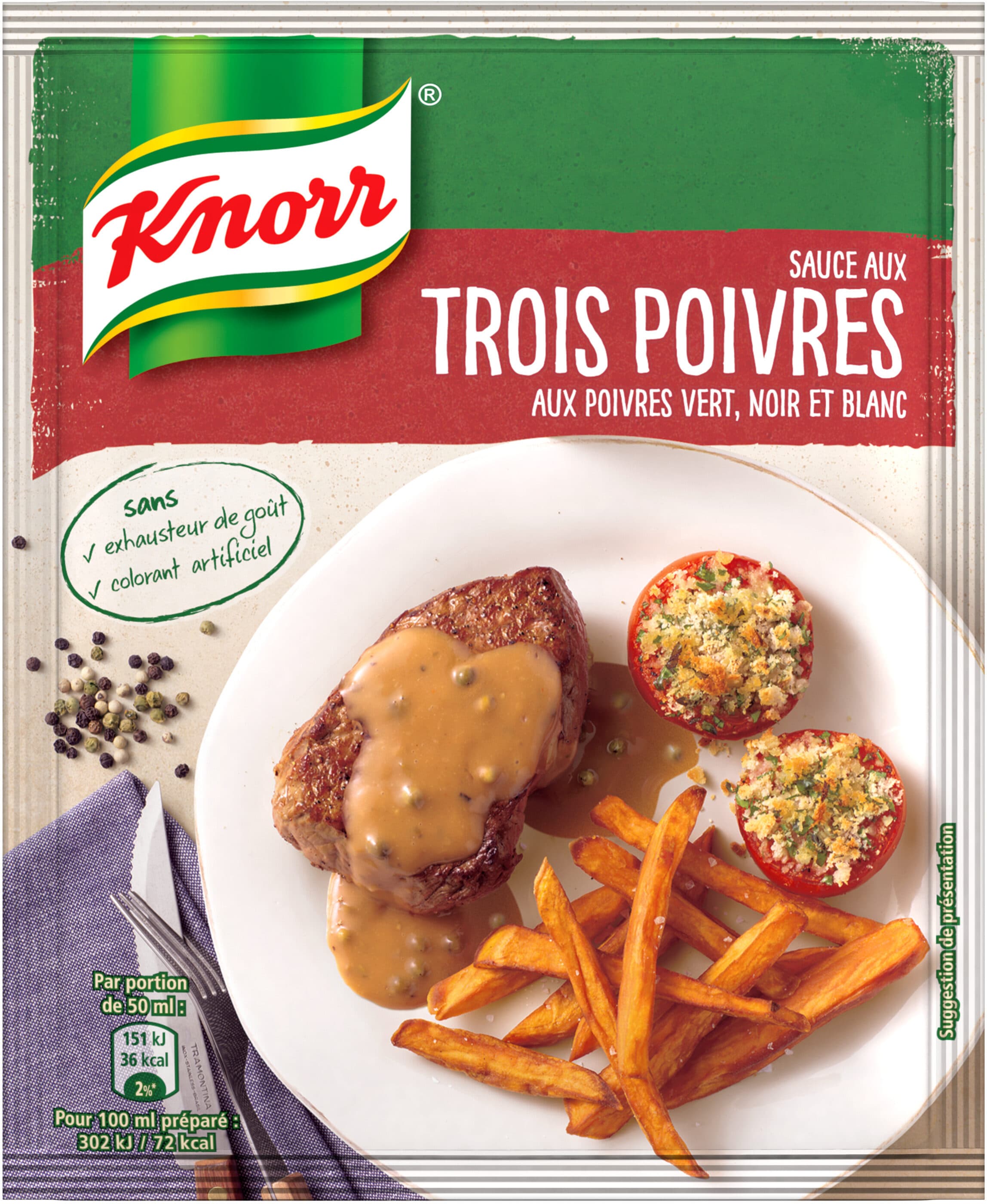 Knorr Knorr Sauce Déshydratée Poivres Vert Noir et Blanc 32g packshot