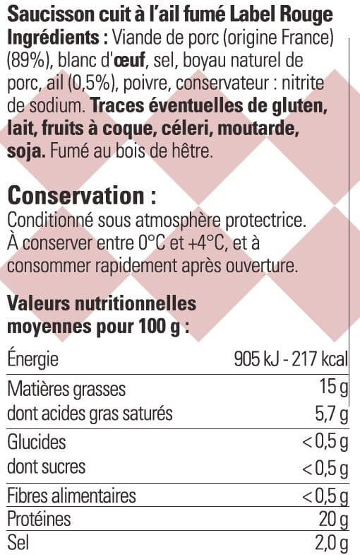 Guyader Saucisson Cuit à l'Ail Fumé Label Rouge packshot