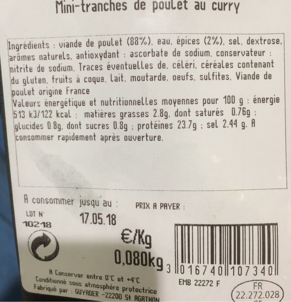 Guyader Emincé de poulet au curry packshot