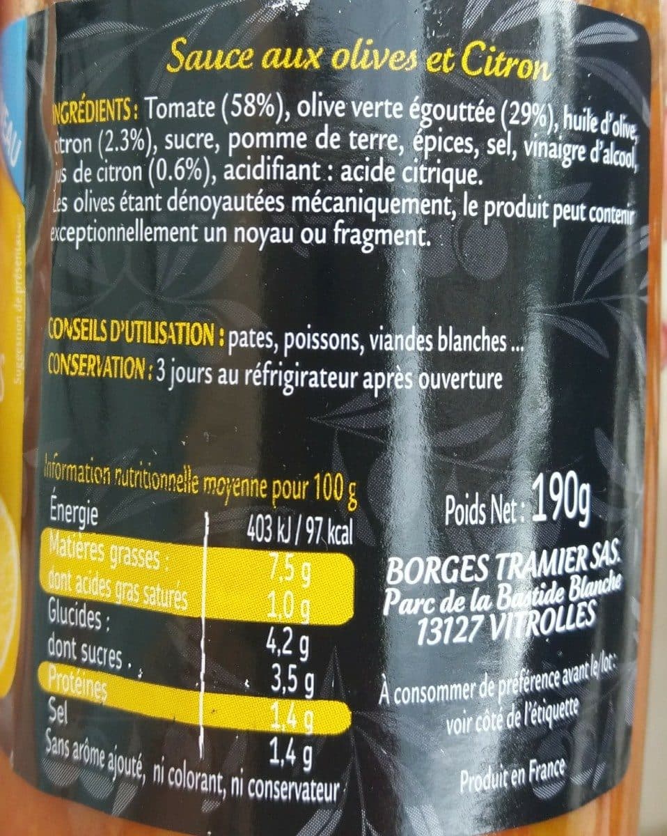 Tramier Sauce aux Olives Citron Confit packshot