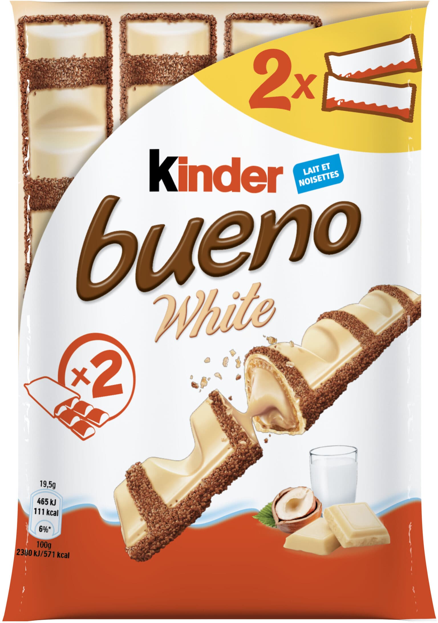 Kinder Kinder bueno white gaufrettes enrobees de chocolat blanc 2 x 2 barres packshot