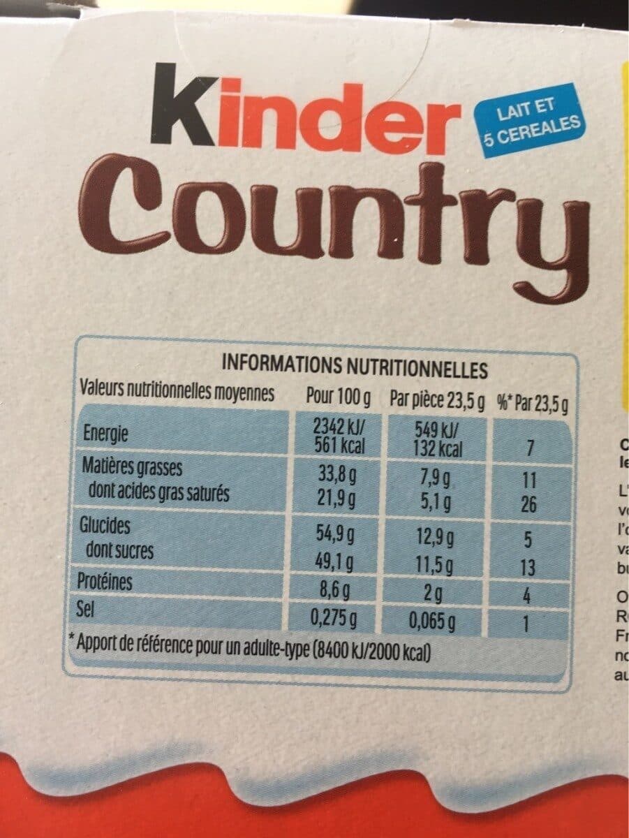 Ferrero KINDER COUNTRY BARRE DE CEREALES ENROBEE DE CHOCOLAT 2x10 BARRES packshot