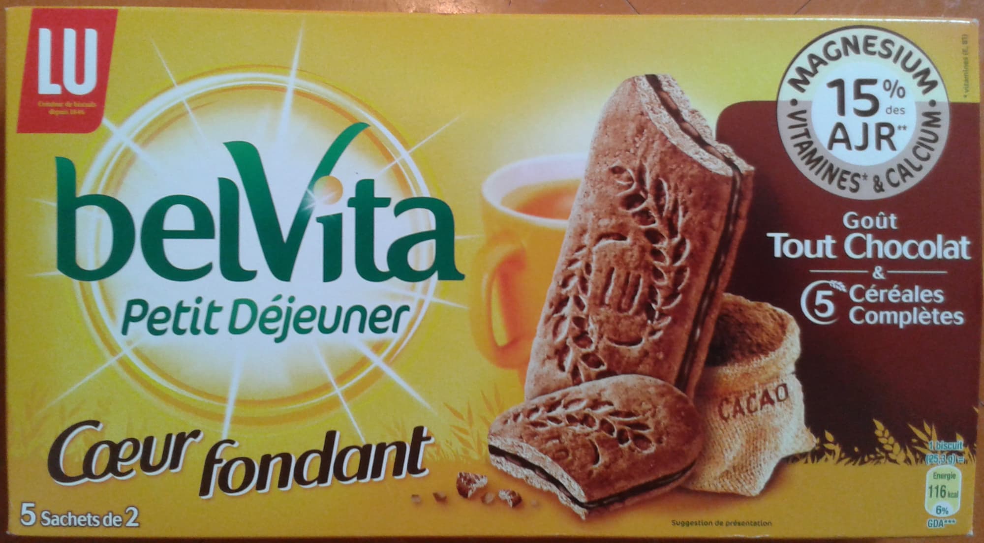 Lu Belvita Petit Déjeuner Coeur Fondant Goût Tout Chocolat & 5 Céréales Complètes packshot