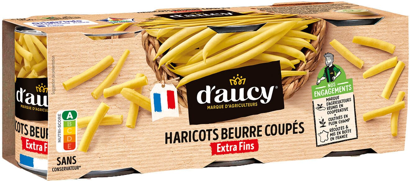 D'aucy Haricots beurre extra fins coupés d'aucy cart.3x110g packshot