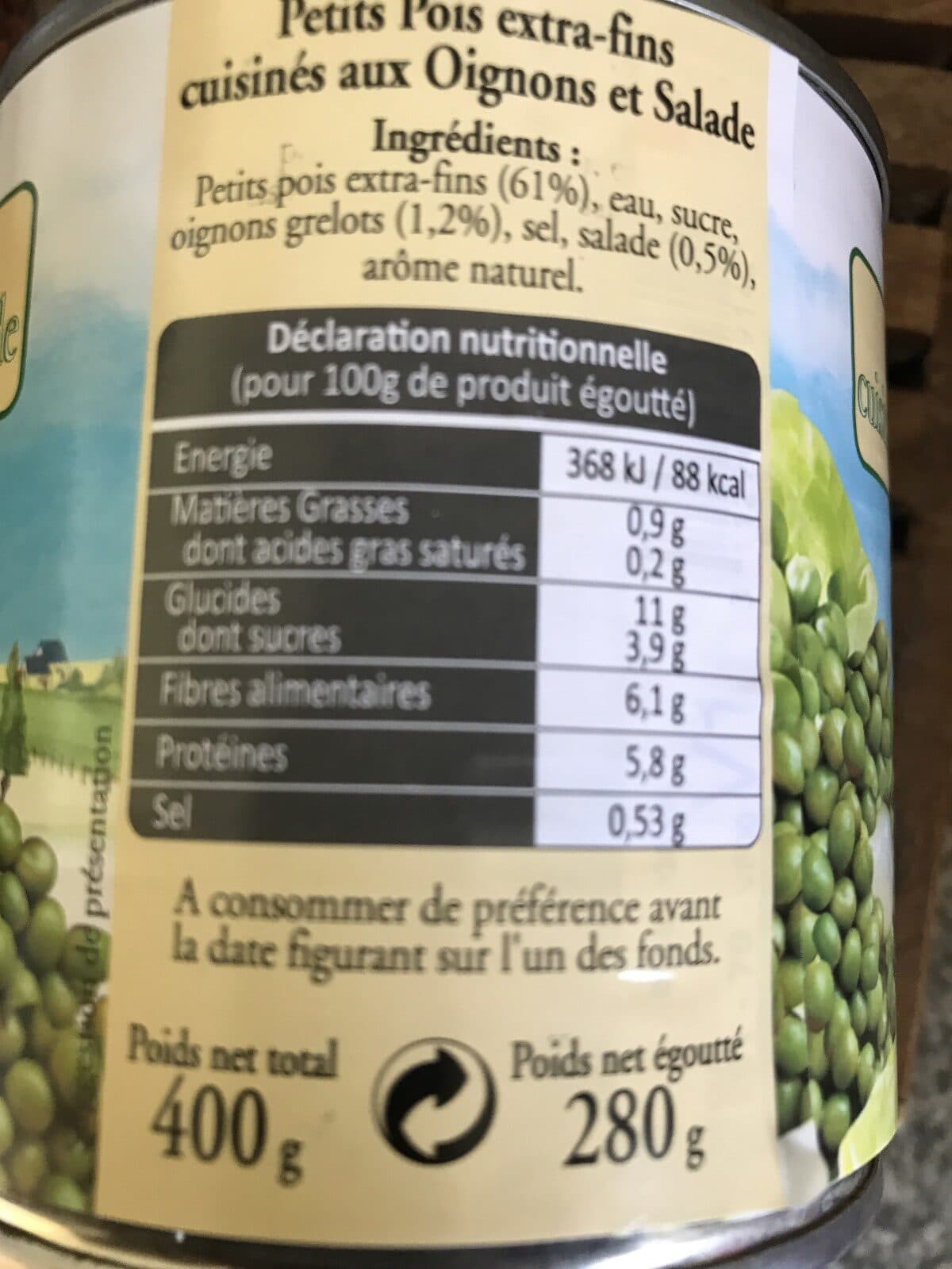 Open Food Facts Petits pous extra fins cuisinés aux ougnons et salade packshot
