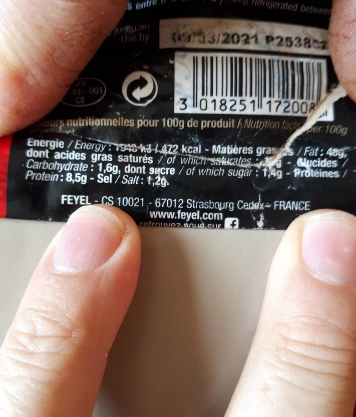 Open Food Facts Feyel mousse de foie d'oie 50% foie gras d'oie bûchette packshot