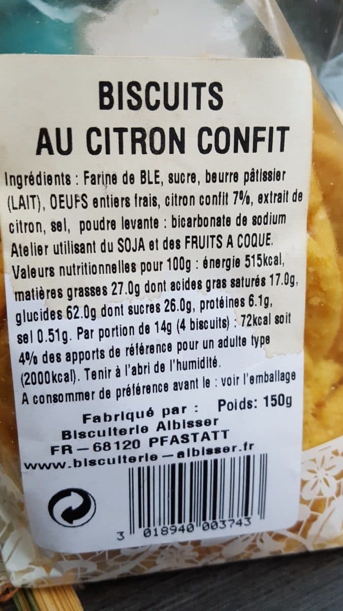 Open Food Facts Biscuits au citron confit packshot