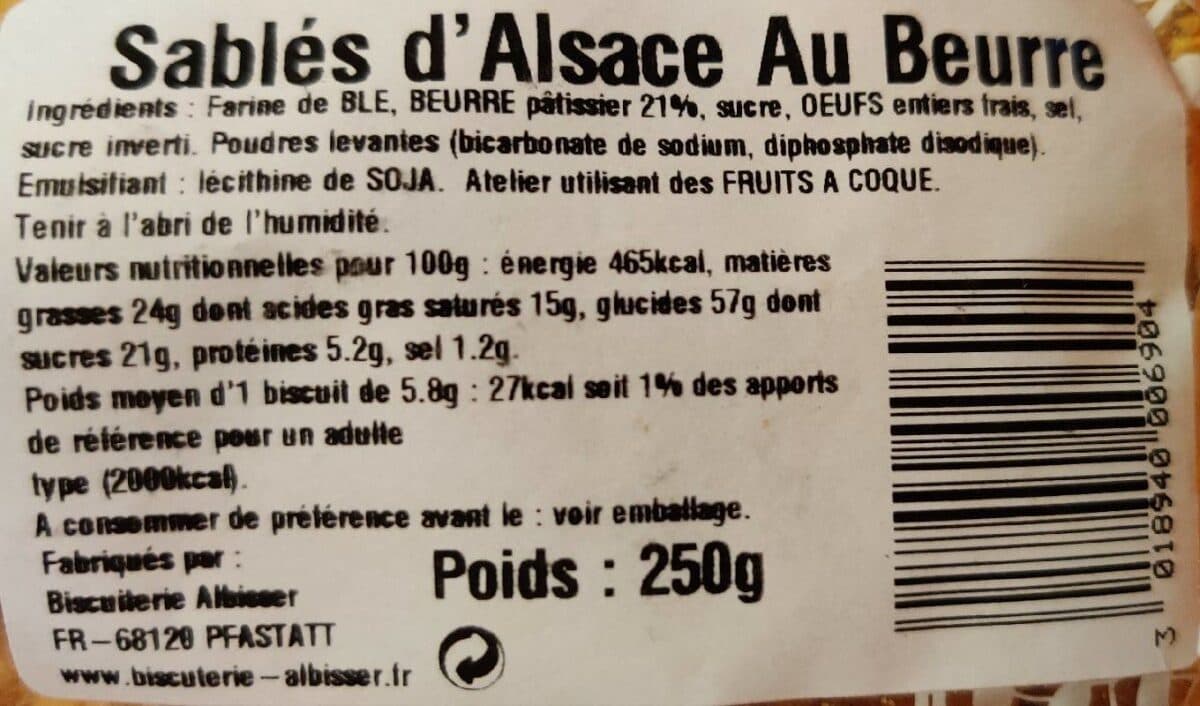 Open Food Facts Sablés d'Alsace au beurre packshot