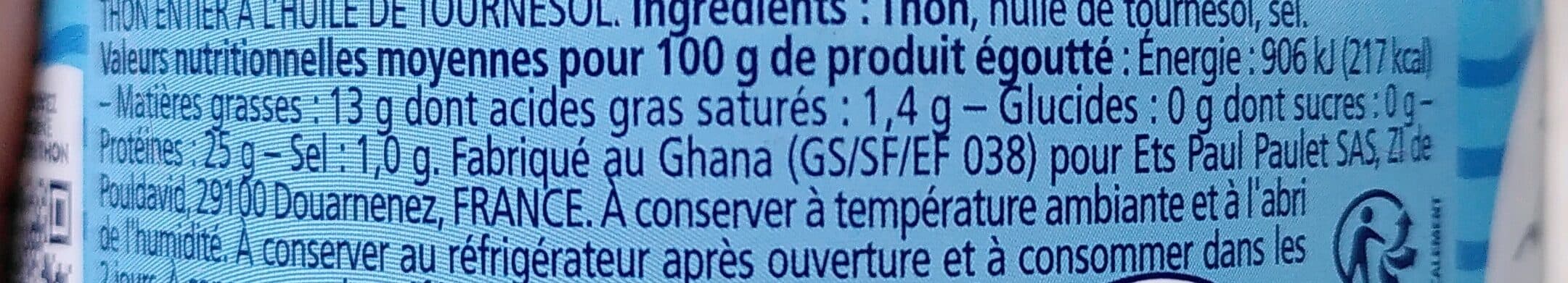 Petit navire Thon entier à l'huile de tournesol packshot