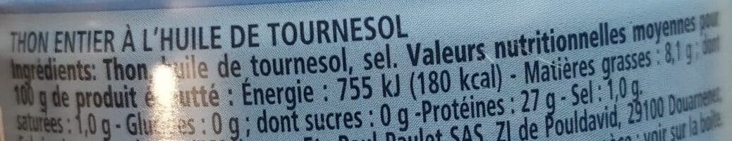 Petit Navire Thon entier huile de tournesol packshot