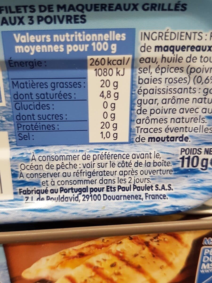 Open Food Facts Filets de maquereaux grillés aux 3poivres packshot