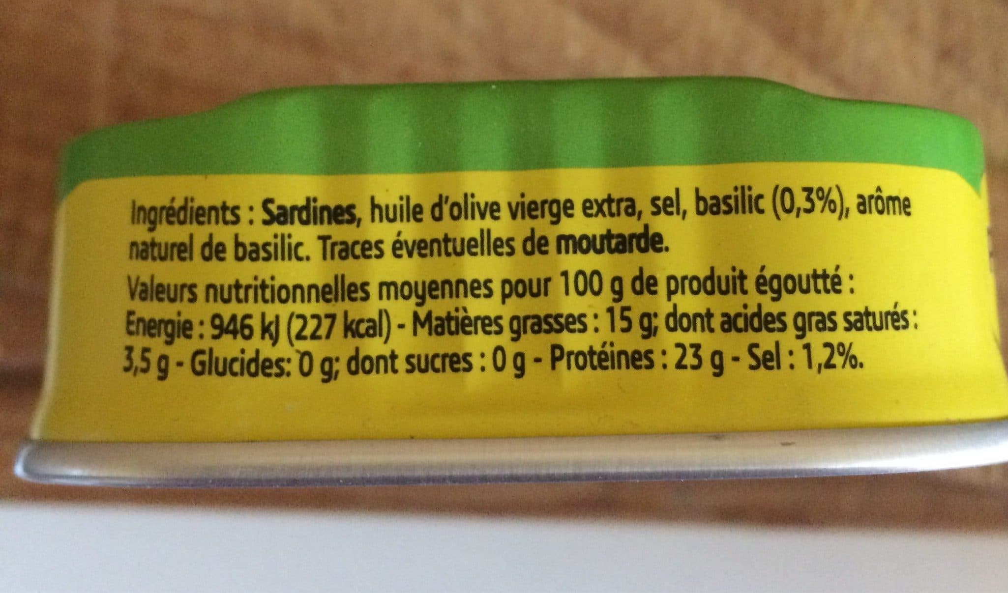 Parmentier Sardines Huile d'olive et basilic packshot