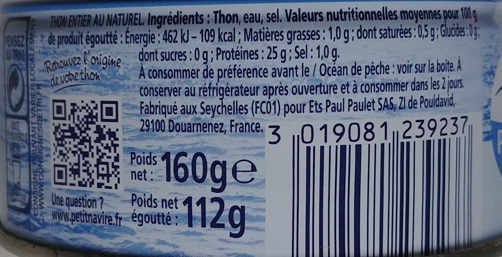 Petit Navire Thon entier au naturel packshot