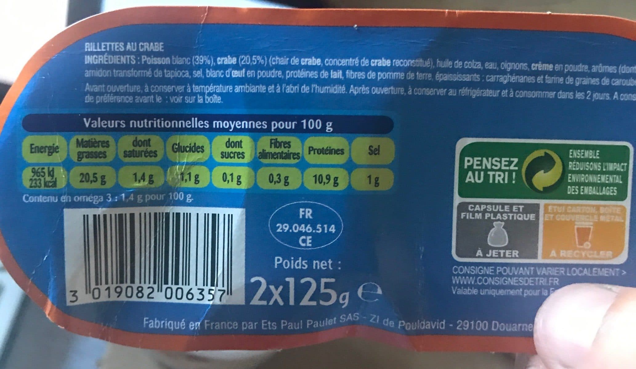 Open Food Facts Rillettes au Crabe 2 x 125 g packshot