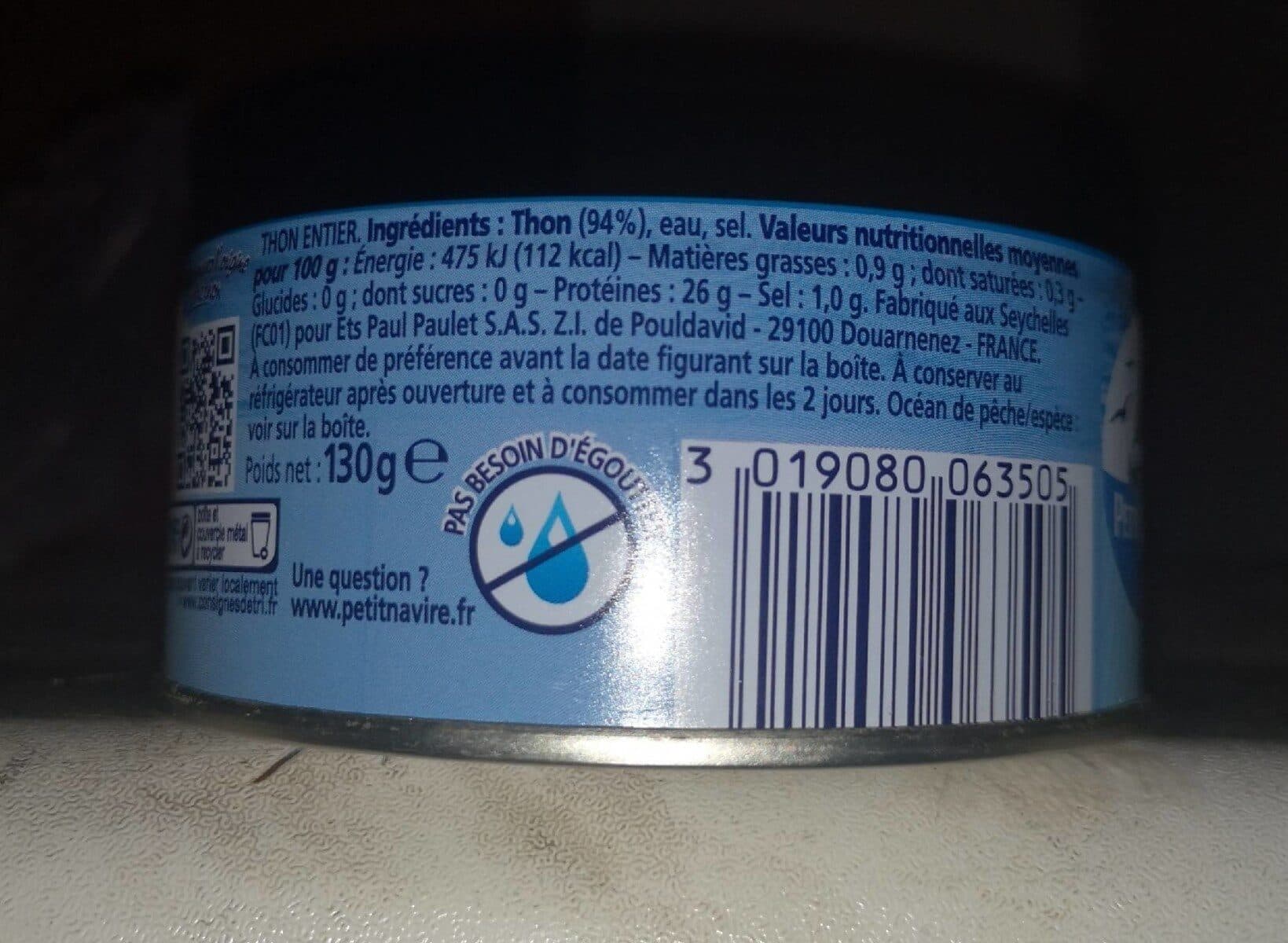Petit Navire Thon entier au Naturel Cuisson Vapeur (Lot de 2) packshot