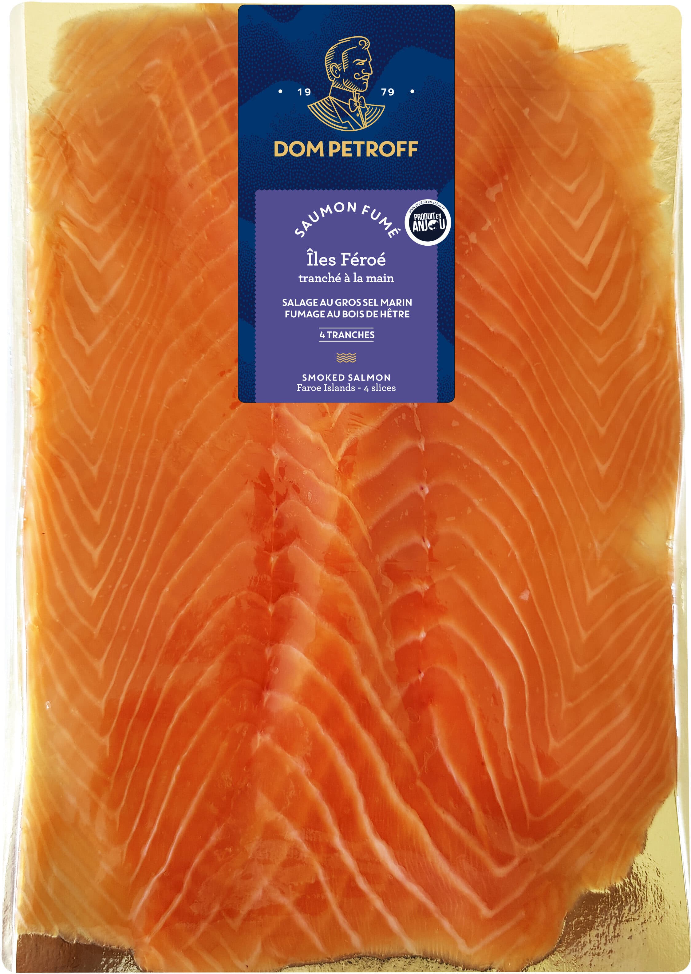Dom Petroff Saumon fumé des îles feroes tranché main 4 tranches packshot