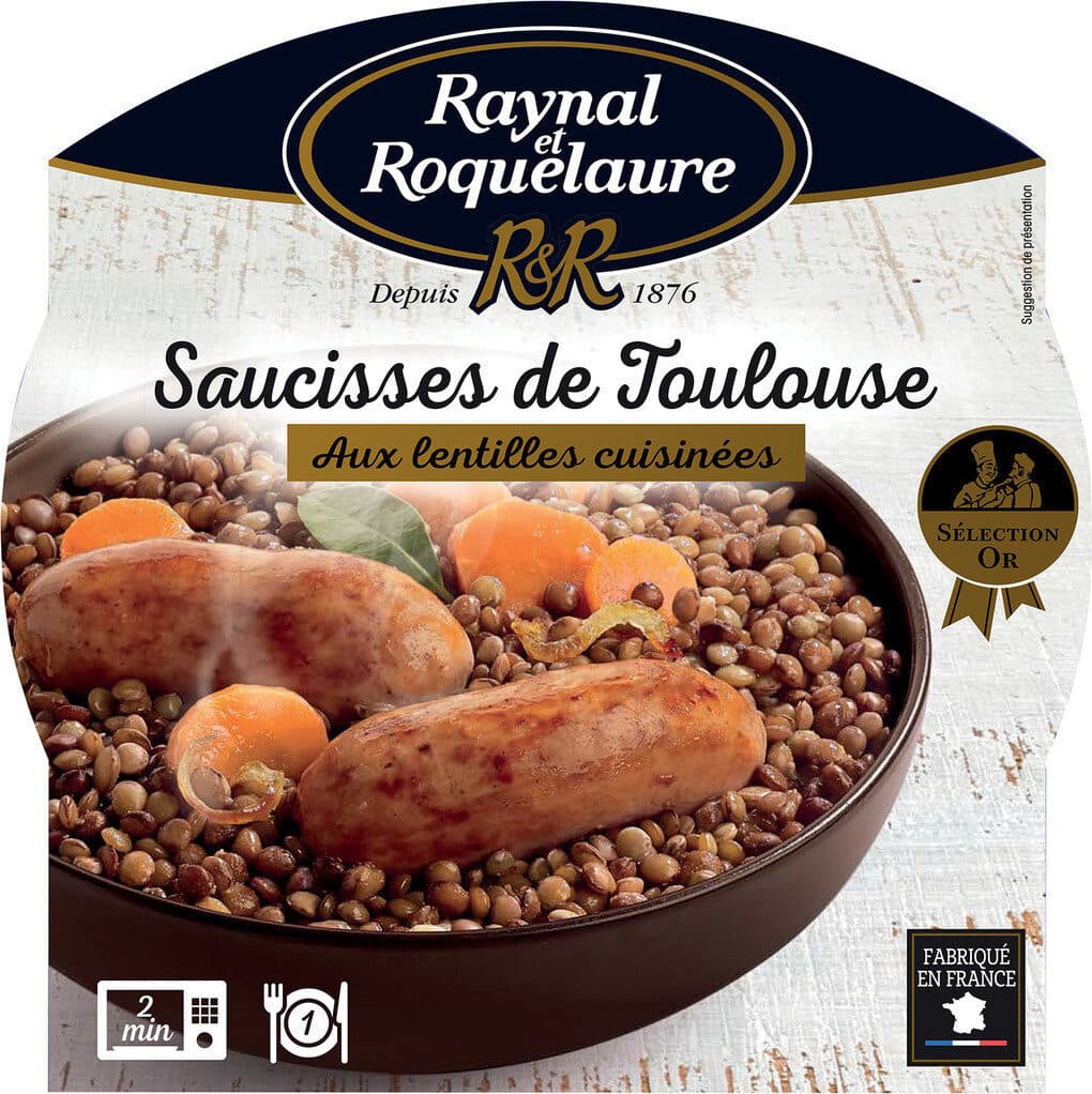Raynal et Roquelaure Saucisses de Toulouse aux Lentilles cuisinées packshot