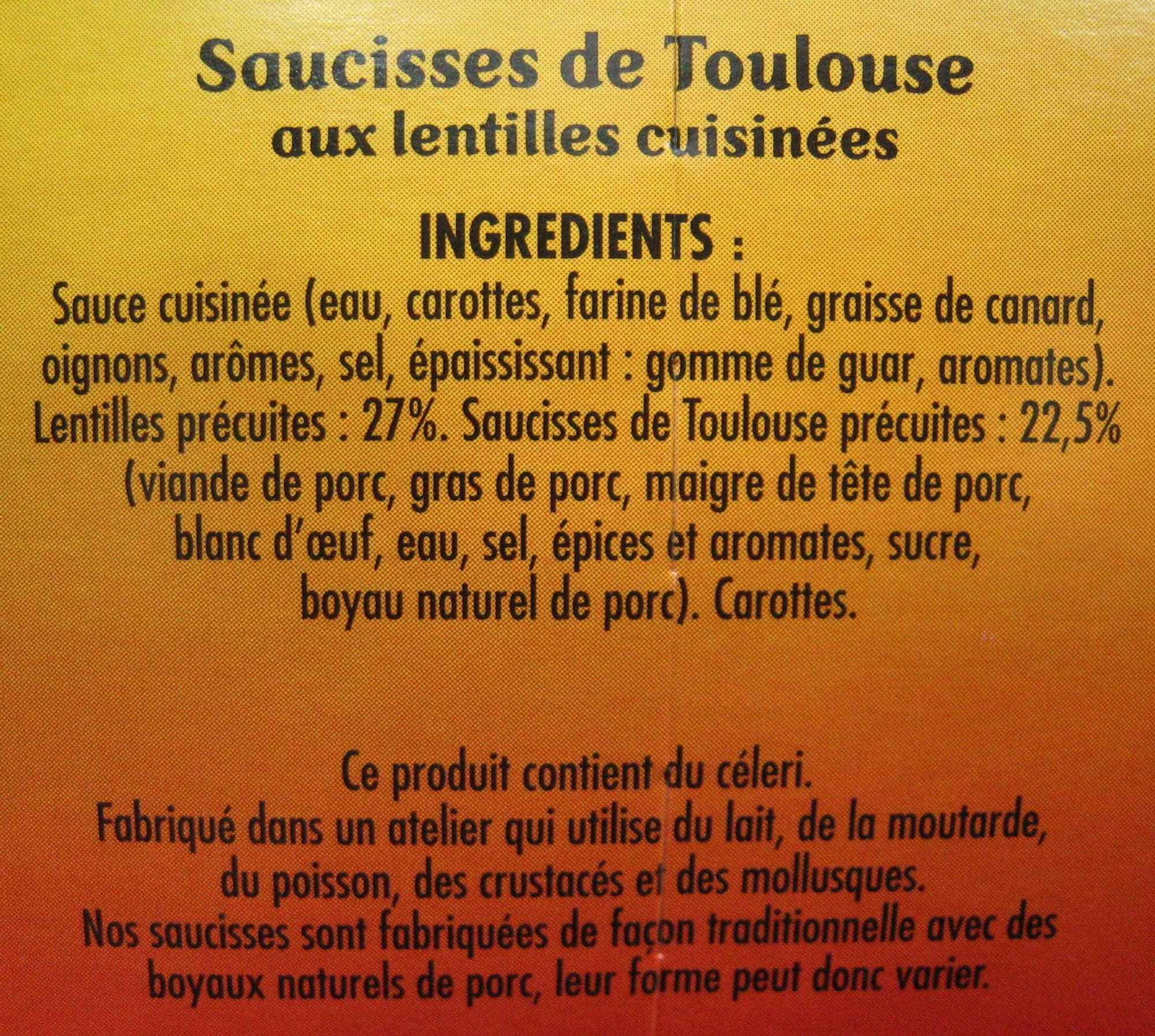 Raynal et Roquelaure Saucisses de Toulouse aux Lentilles cuisinées packshot