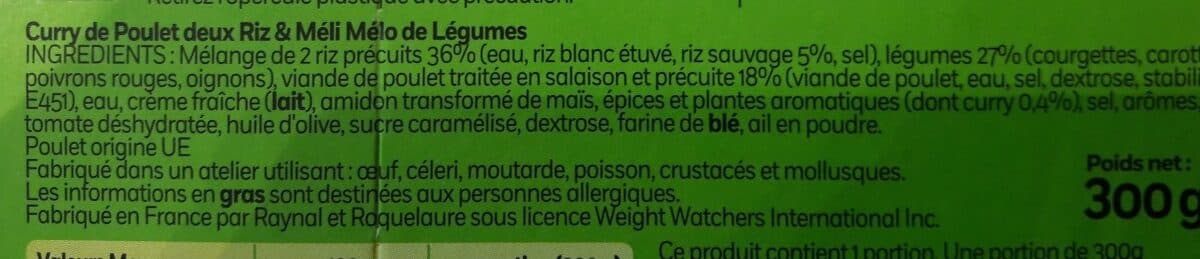 Weight Watchers Curry de poulet et deux riz packshot