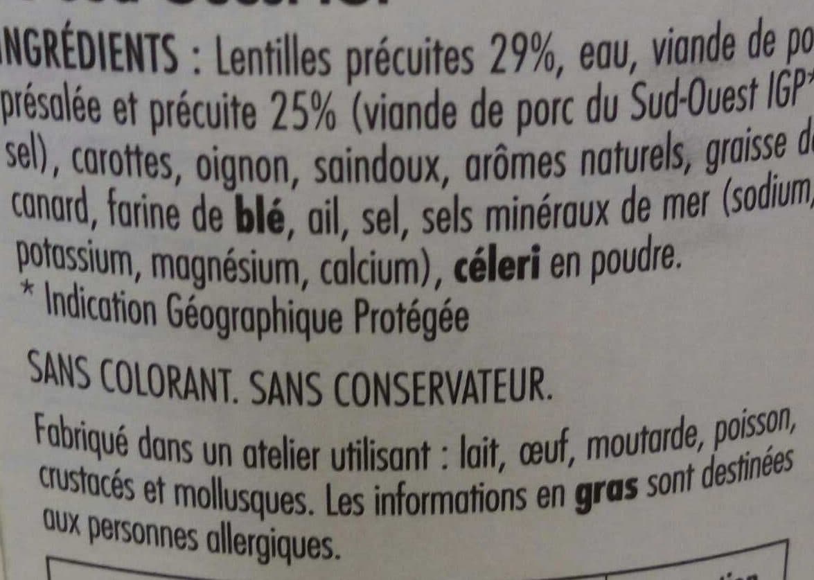 Raynal et Roquelaure Petit Salé et Lentilles Cuisinées au Porc du Sud-Ouest packshot