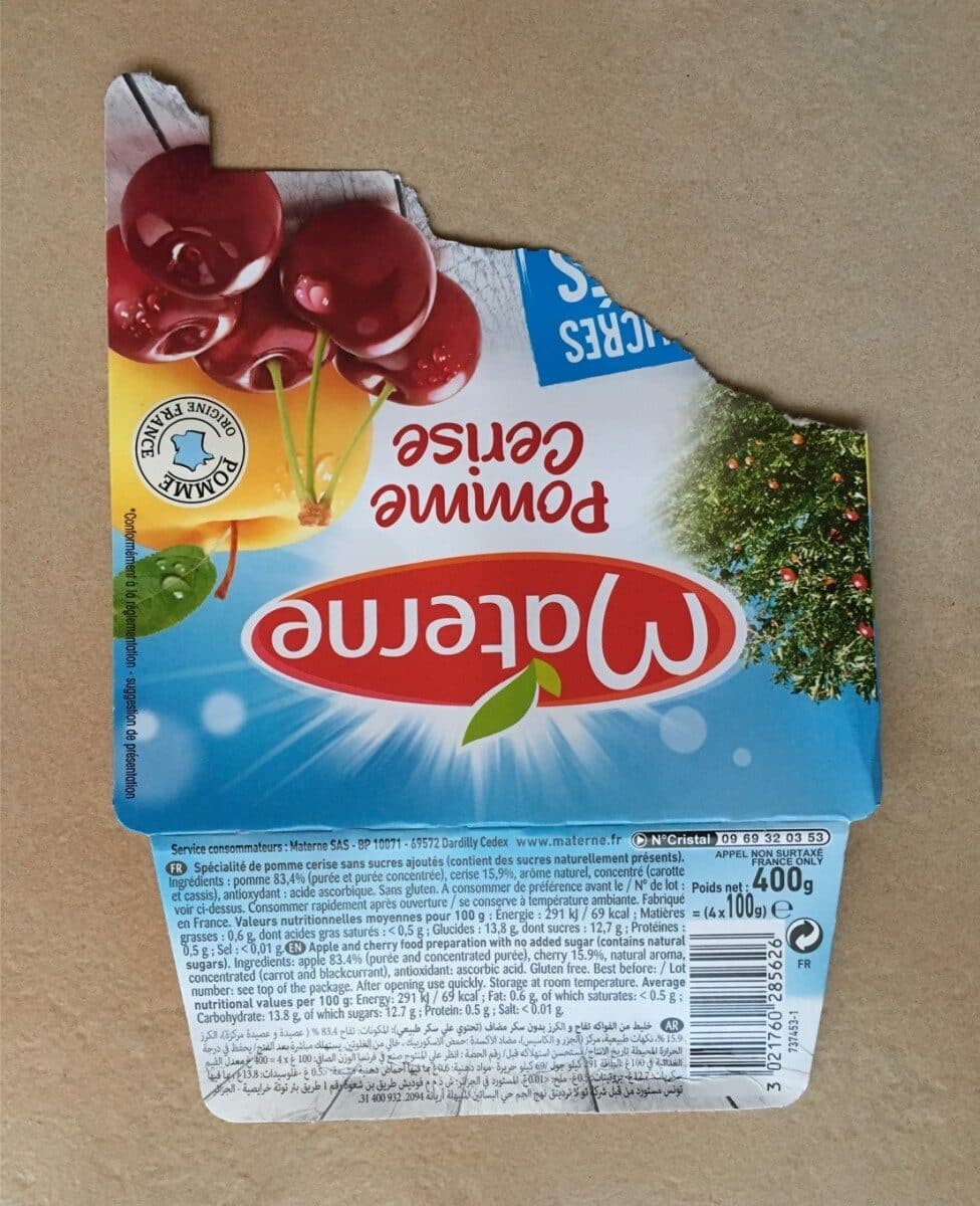 Materne Compotes pomme cerise sans sucres ajoutés packshot