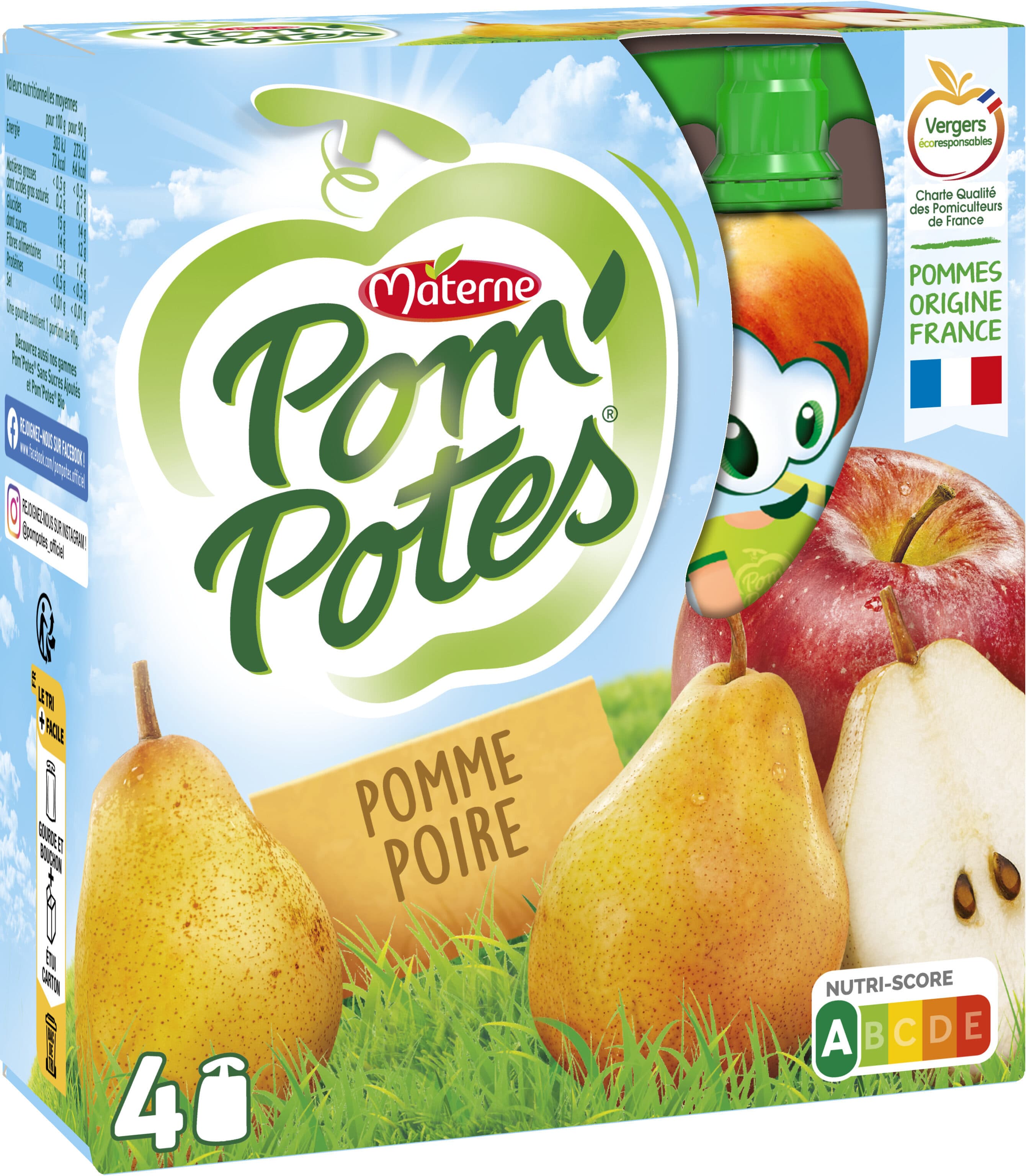 Classique POM'POTES Compotes Gourdes Pomme Poire 4x90g packshot