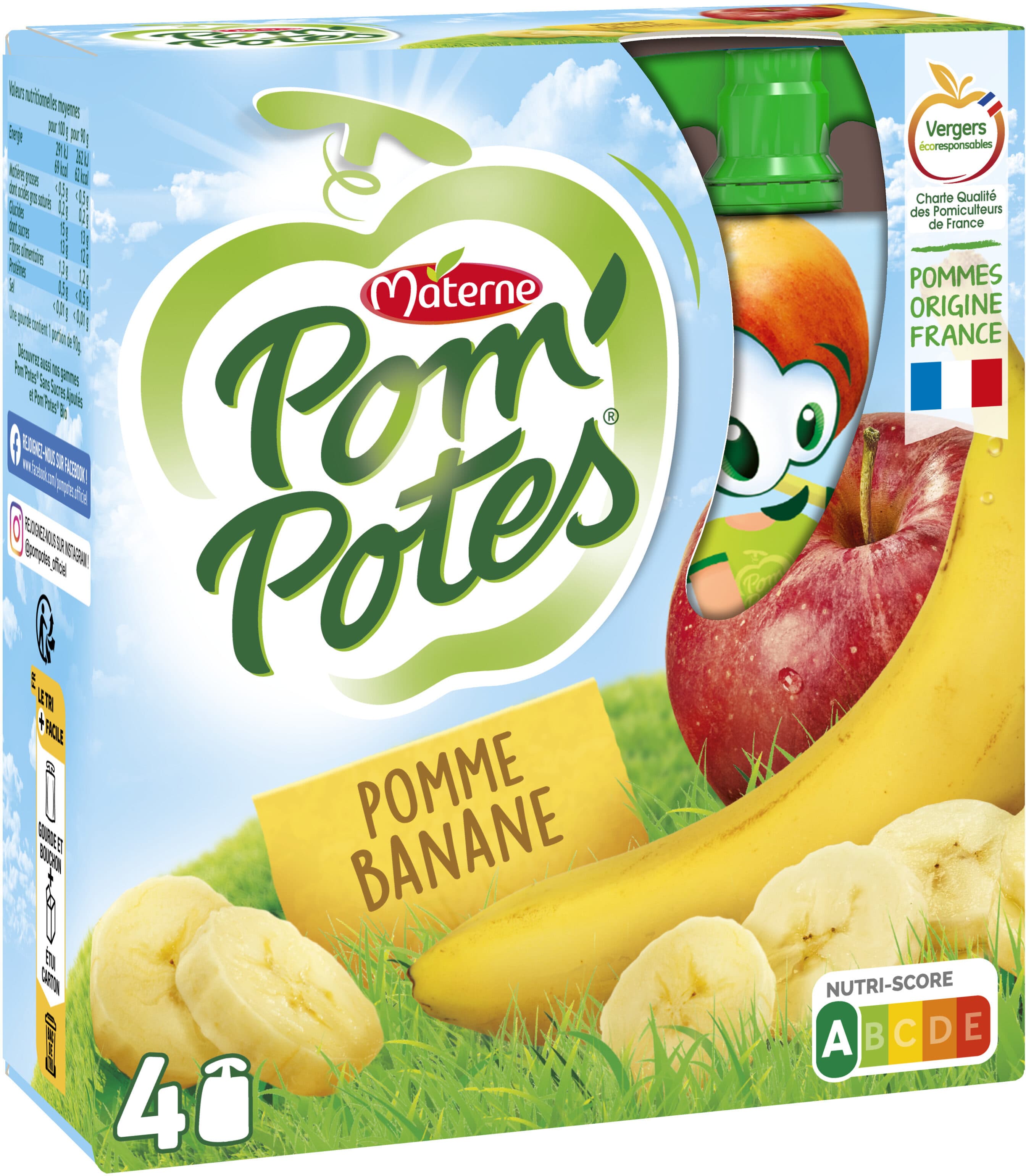 Classique POM'POTES Compotes Gourdes Pomme Banane 4x90g packshot