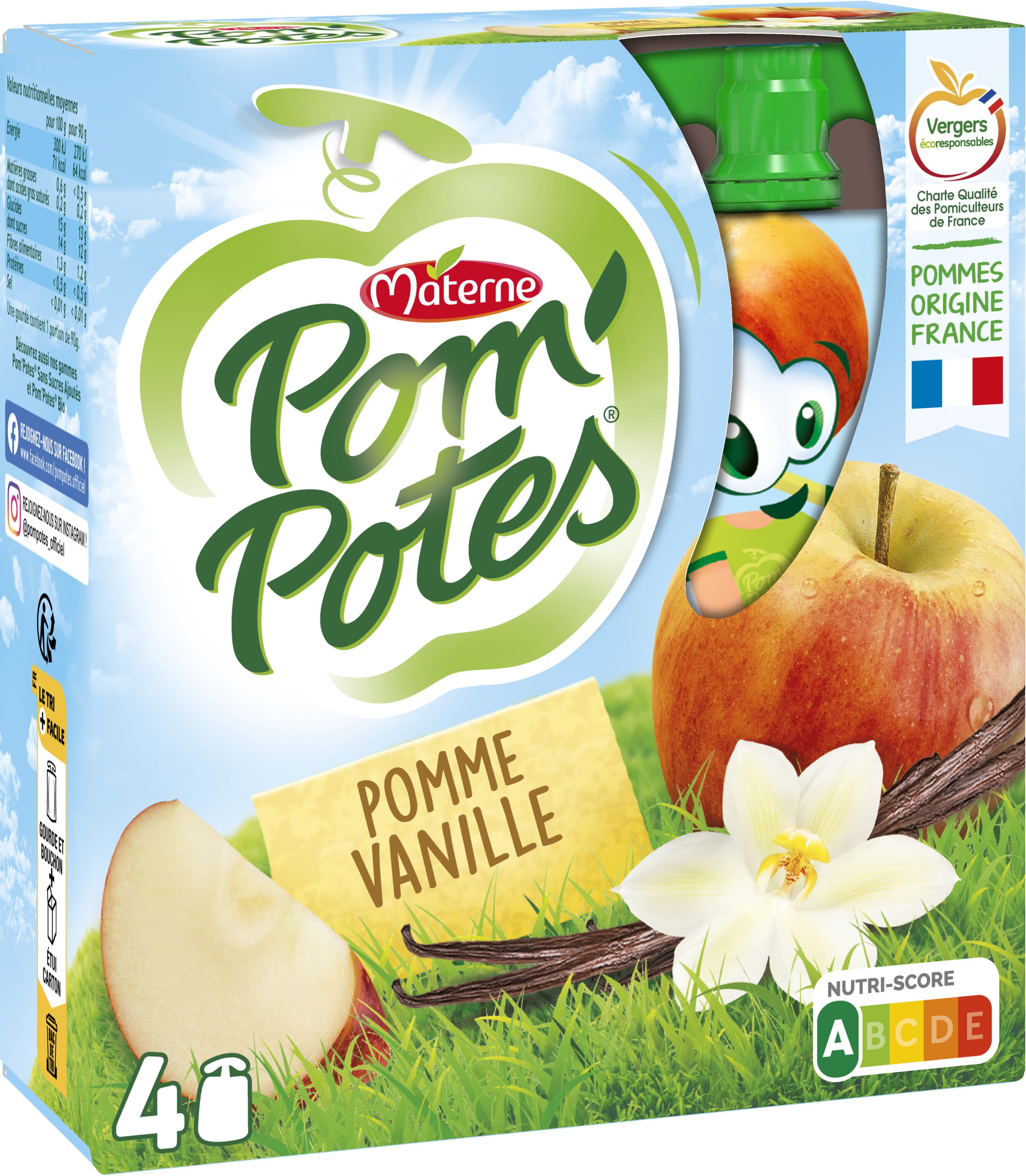 Classique POM'POTES Compotes Gourdes Pomme Vanille 4x90g packshot
